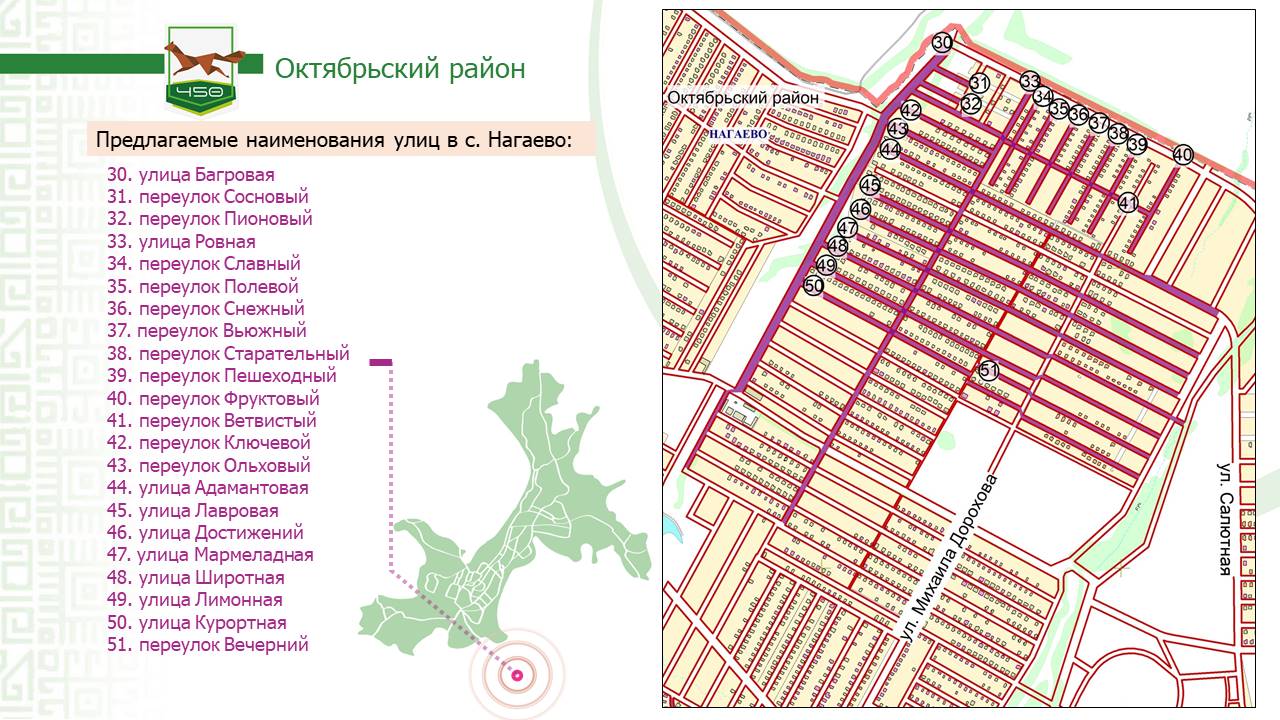 Наименование новых улиц и переулков в селе Нагаево ГО г. Уфа