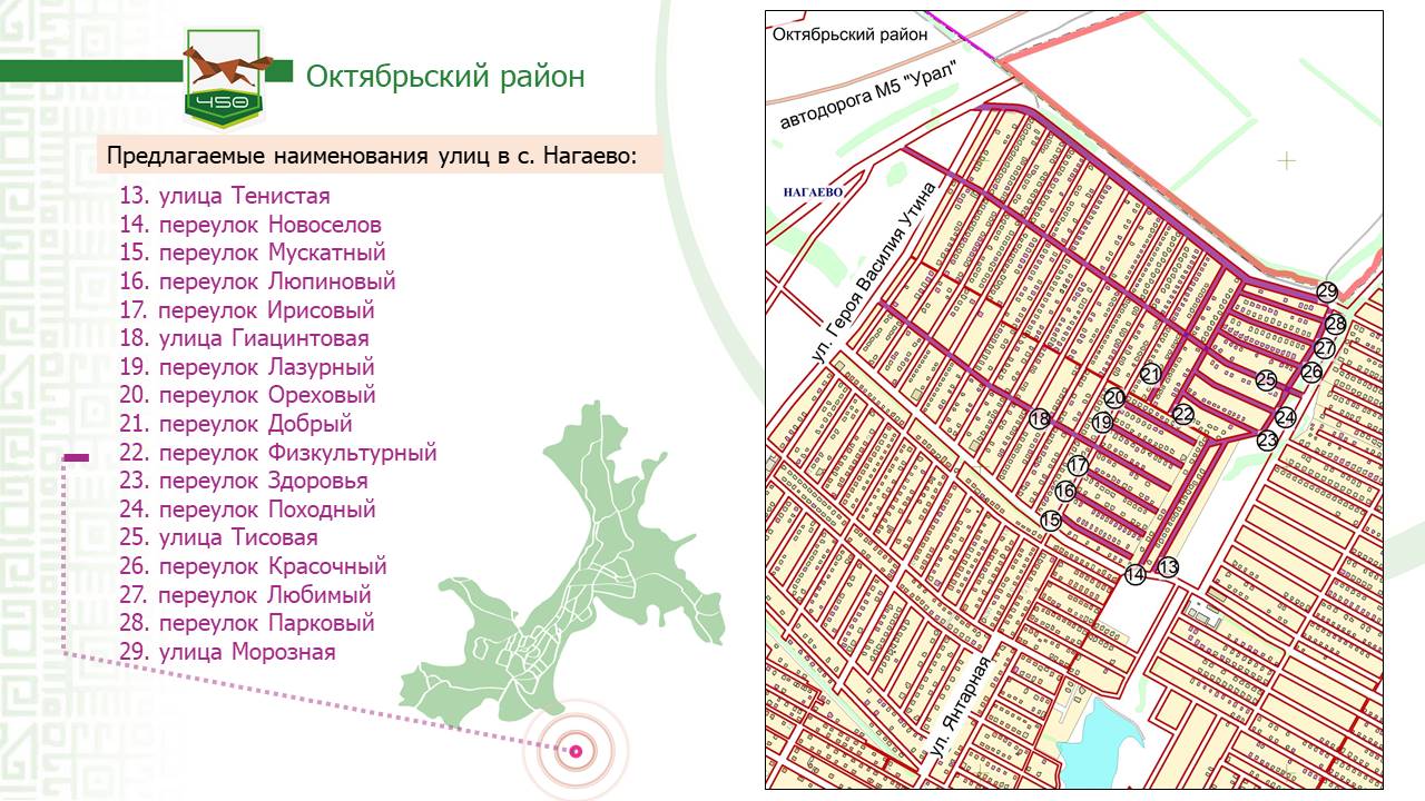 Наименование новых улиц и переулков в селе Нагаево ГО г. Уфа