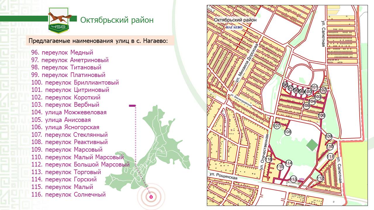 Наименование новых улиц и переулков в селе Нагаево ГО г. Уфа